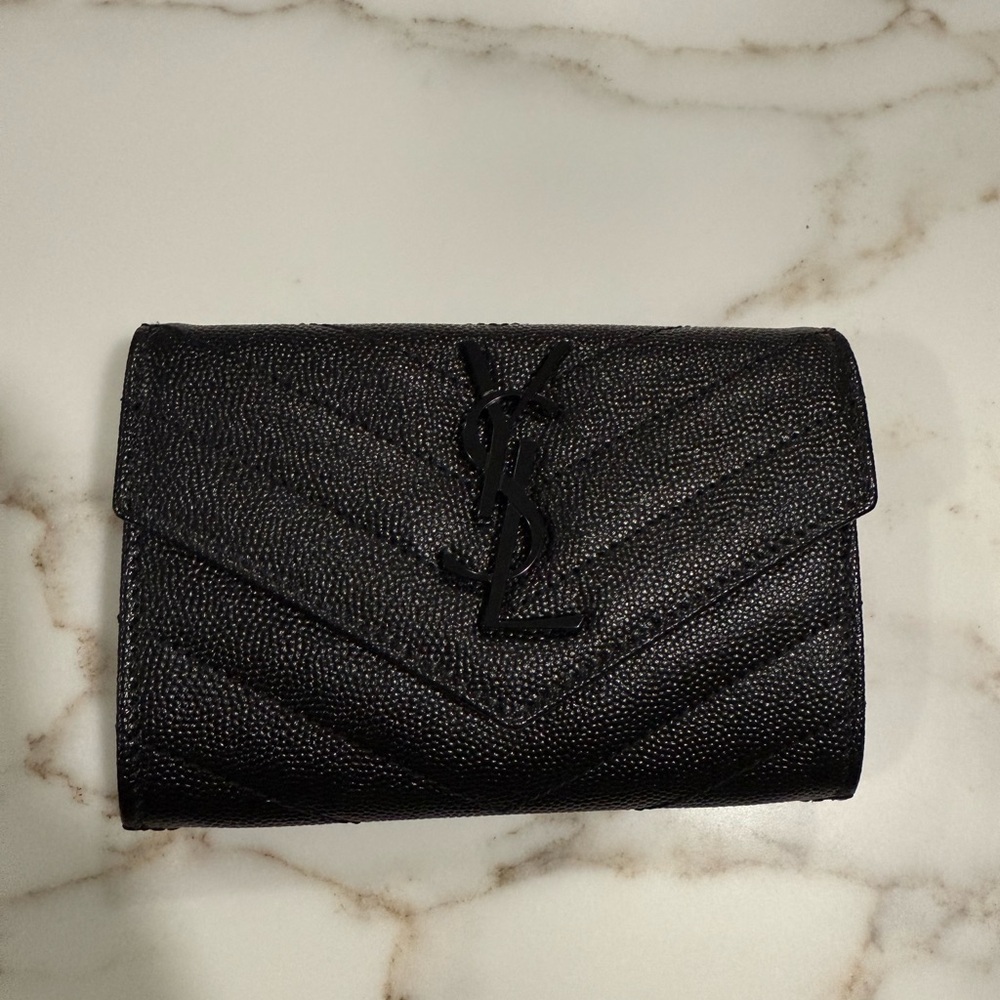 Yves Saint Laurent YSL Monogram Small Flap Wallet in Grained Leather